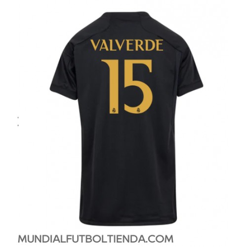 Camiseta Real Madrid Federico Valverde #15 Tercera Equipación Replica 2023-24 para mujer mangas cortas